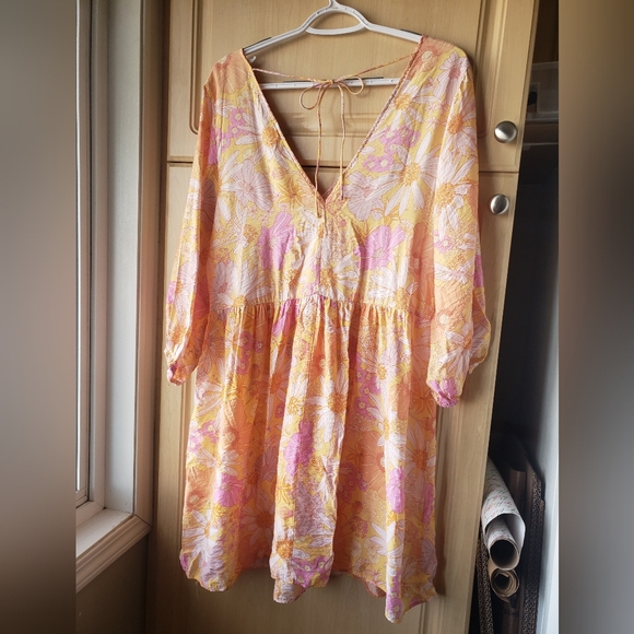 Floral V-Neck Swim Cover-Up Dress in Yellow & Pink - Picture 10 of 13